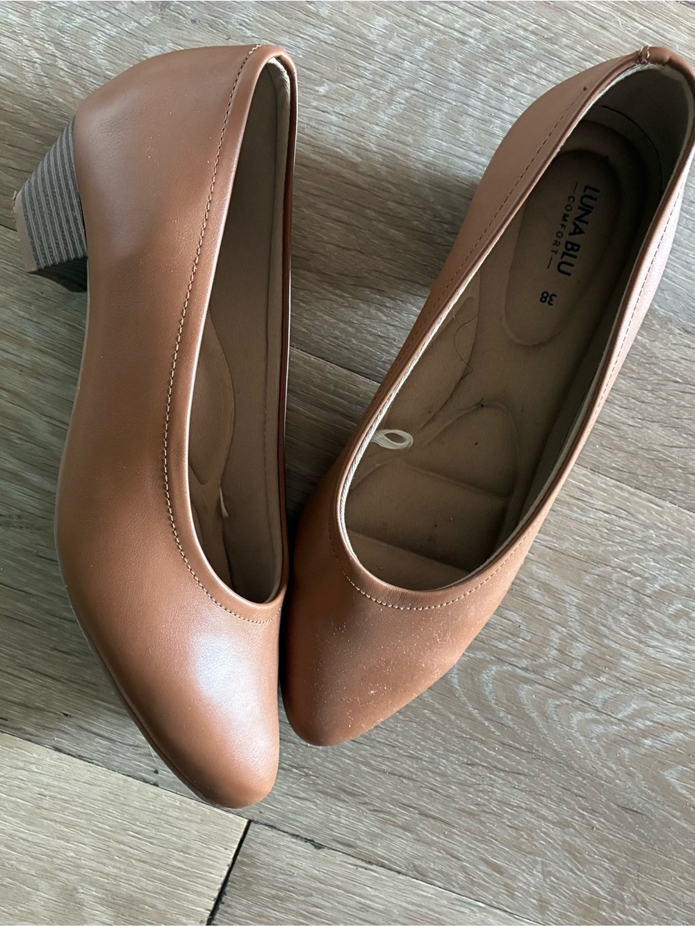 Tan Block Heel Pumps